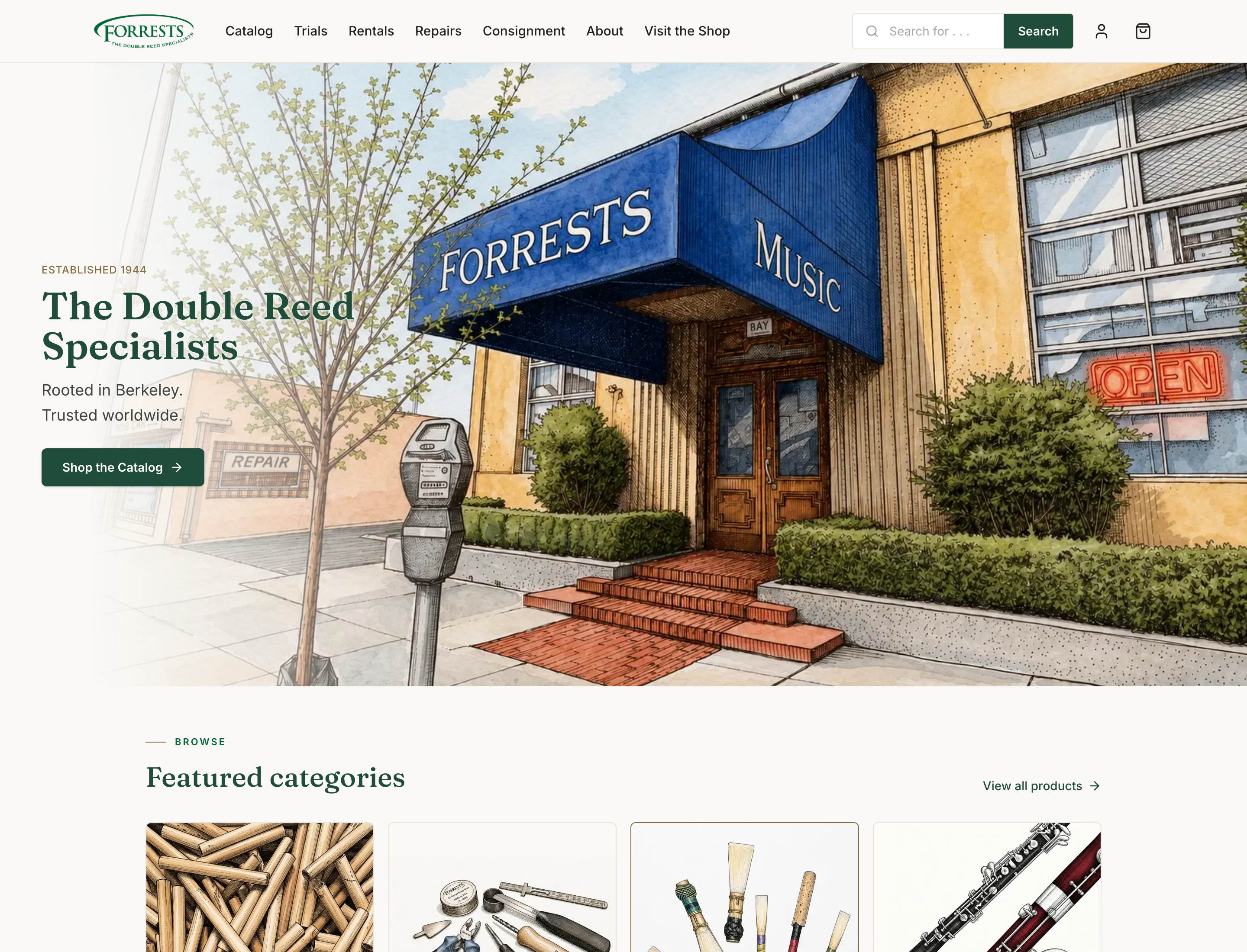 The live Forrests Music online store, running on bsns